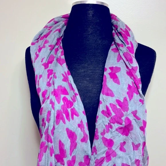 NWOT pink and+grey butterfly scarf!  Long enough to wear many ways! - Picture 2 of 3